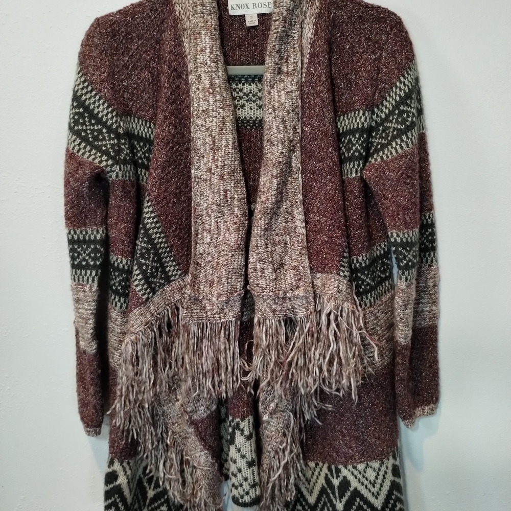 Knox Rose Women's Multicolor Fringe Waterfall Cardigan Size Small